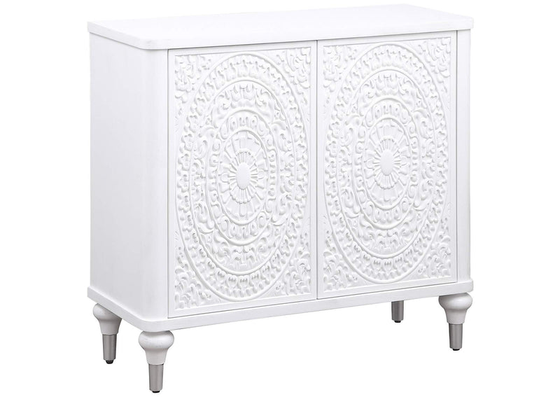 950411 Cardella 2-door Mandala Accent Cabinet Distressed White
