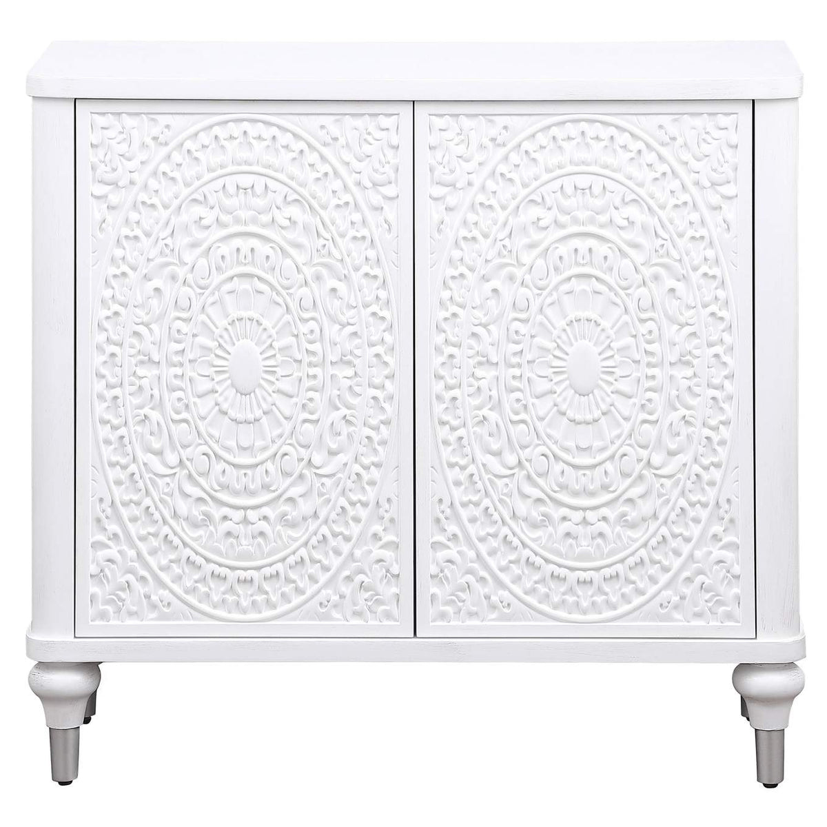 950411 Cardella 2-door Mandala Accent Cabinet Distressed White