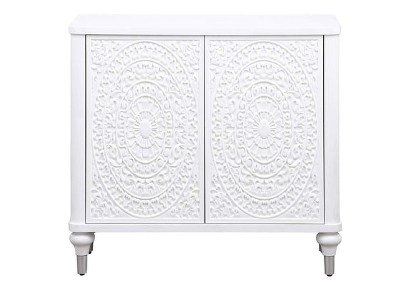 950411 Cardella 2-door Mandala Accent Cabinet Distressed White