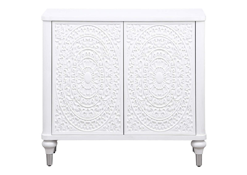 950411 Cardella 2-door Mandala Accent Cabinet Distressed White
