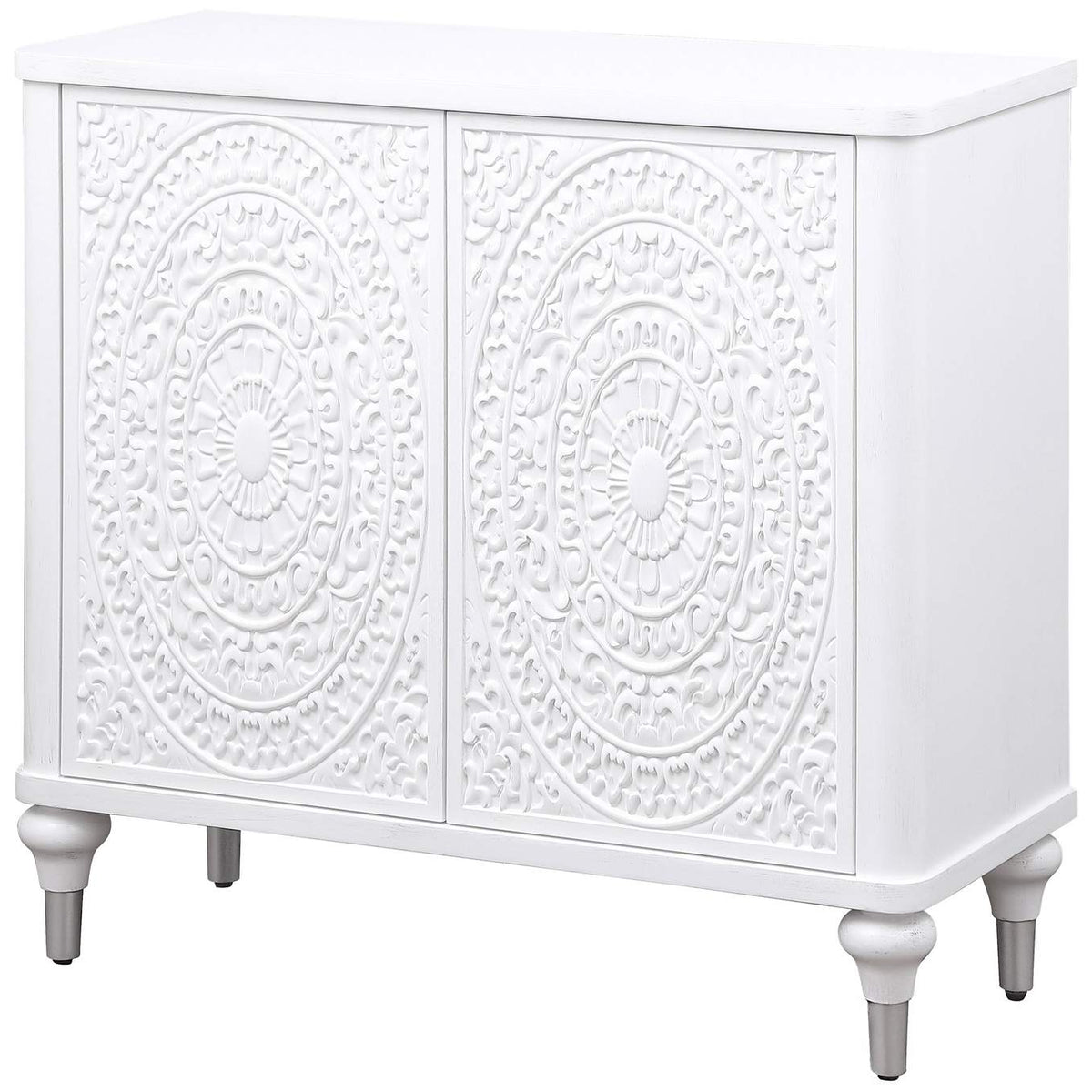950411 Cardella 2-door Mandala Accent Cabinet Distressed White