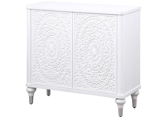 950411 Cardella 2-door Mandala Accent Cabinet Distressed White