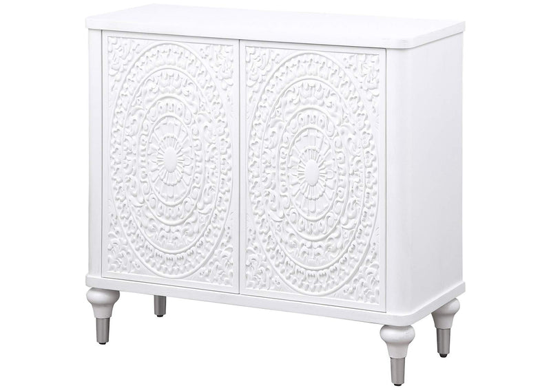 950411 Cardella 2-door Mandala Accent Cabinet Distressed White