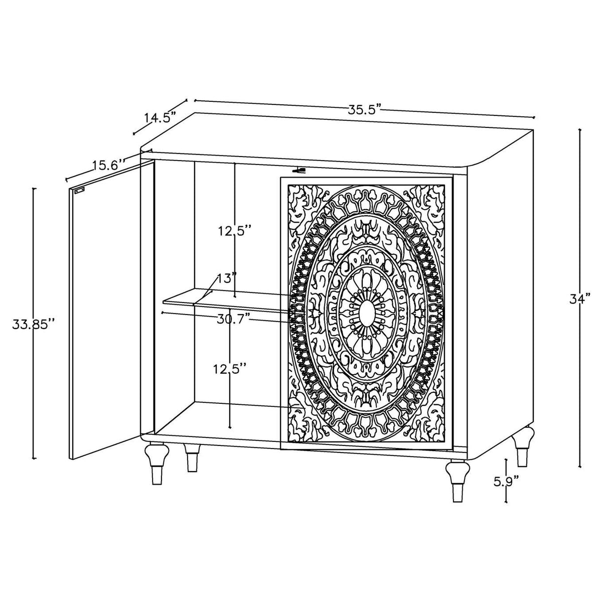 950411 Cardella 2-door Mandala Accent Cabinet Distressed White