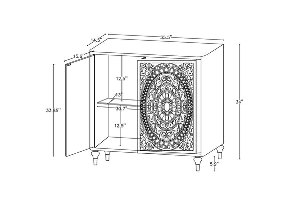 950411 Cardella 2-door Mandala Accent Cabinet Distressed White