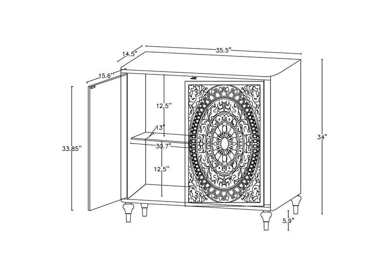 950411 Cardella 2-door Mandala Accent Cabinet Distressed White