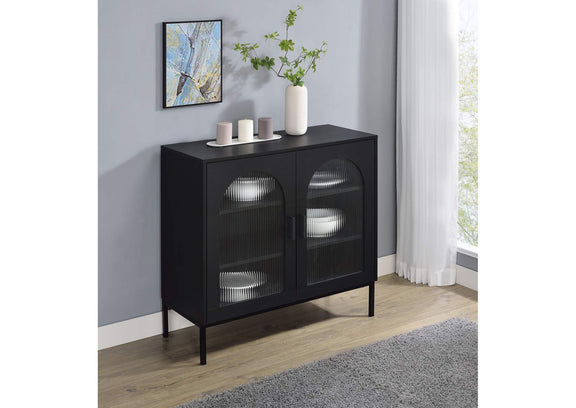 950420 Jess 2-door Arched Fluted Glass Accent Cabinet Black