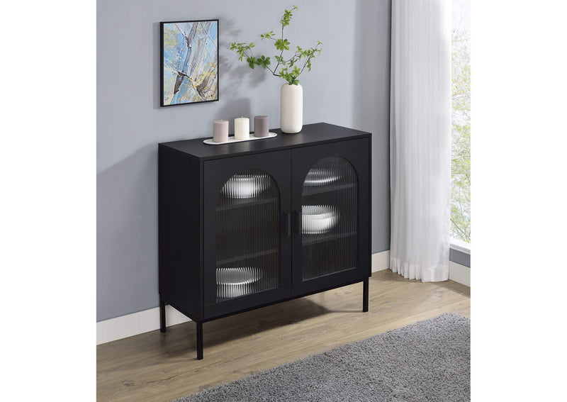 950420 Jess 2-door Arched Fluted Glass Accent Cabinet Black