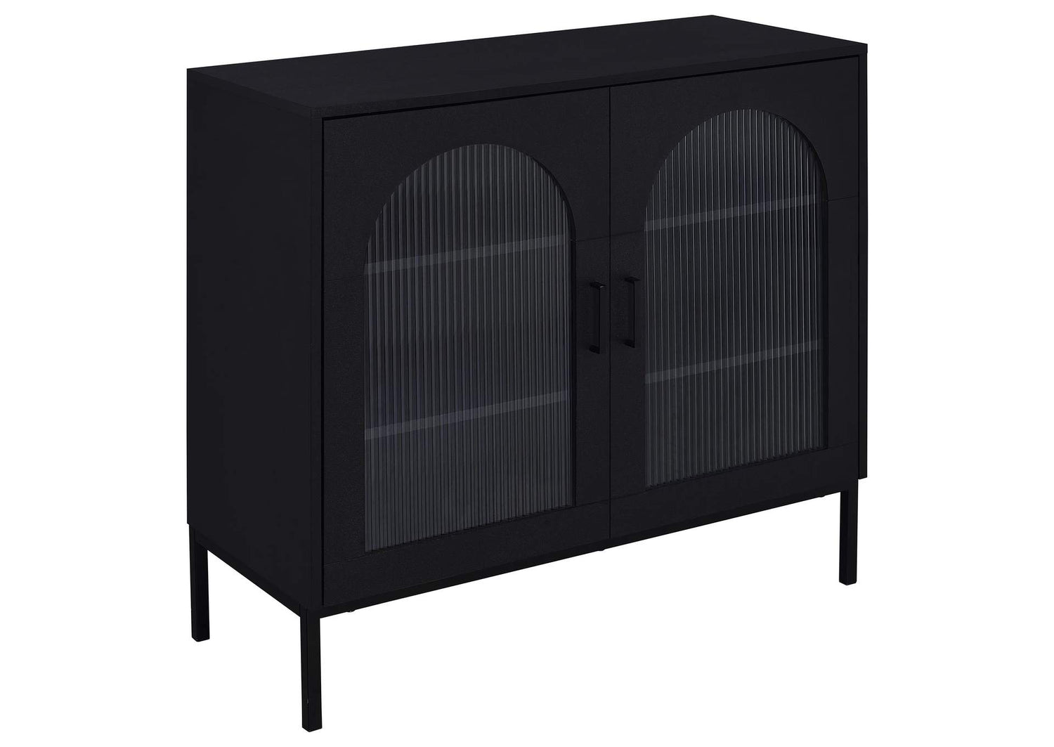 950420 Jess 2-door Arched Fluted Glass Accent Cabinet Black