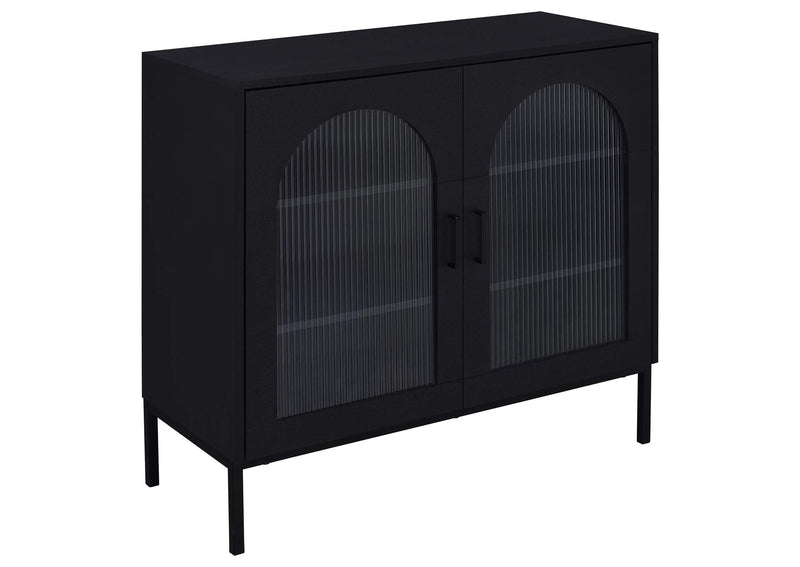 950420 Jess 2-door Arched Fluted Glass Accent Cabinet Black