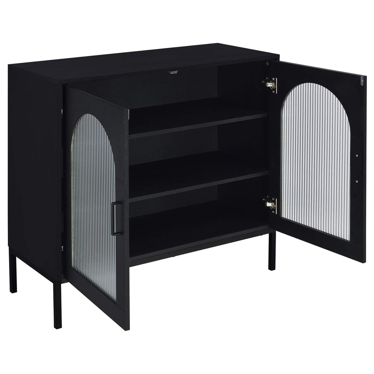950420 Jess 2-door Arched Fluted Glass Accent Cabinet Black