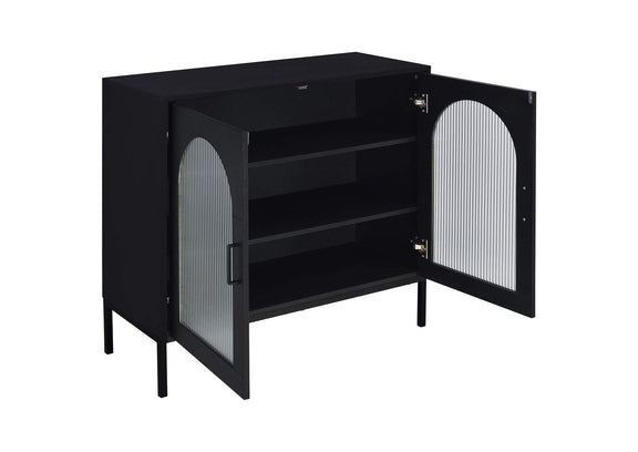 950420 Jess 2-door Arched Fluted Glass Accent Cabinet Black
