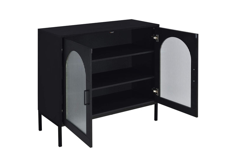 950420 Jess 2-door Arched Fluted Glass Accent Cabinet Black