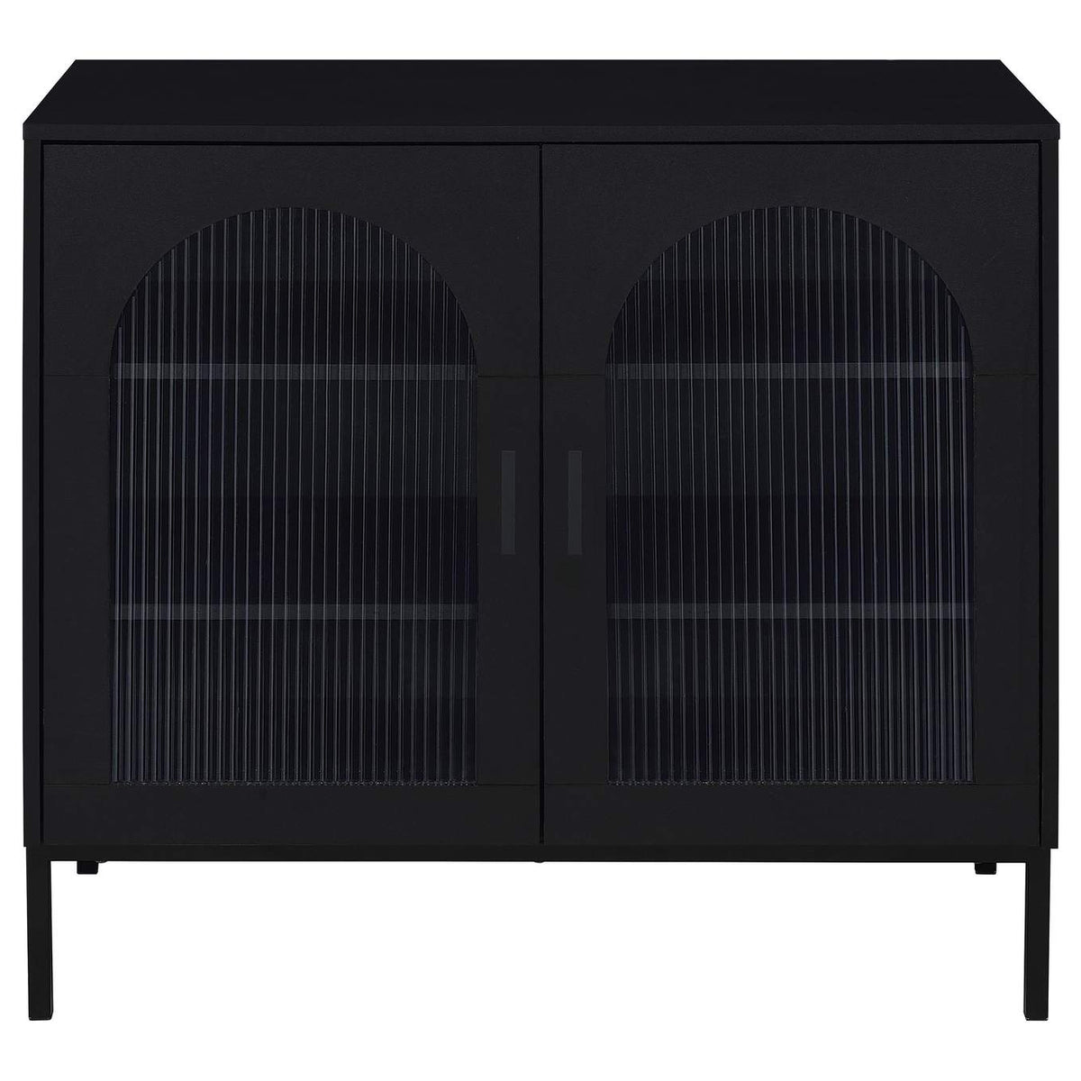 950420 Jess 2-door Arched Fluted Glass Accent Cabinet Black