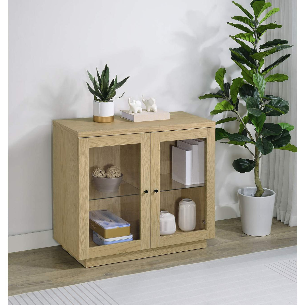 950429 Tilbury 2-door Glass Front Accent Display Cabinet Light Oak