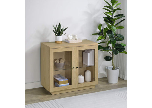 950429 Tilbury 2-door Glass Front Accent Display Cabinet Light Oak