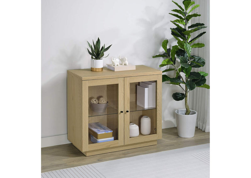 950429 Tilbury 2-door Glass Front Accent Display Cabinet Light Oak