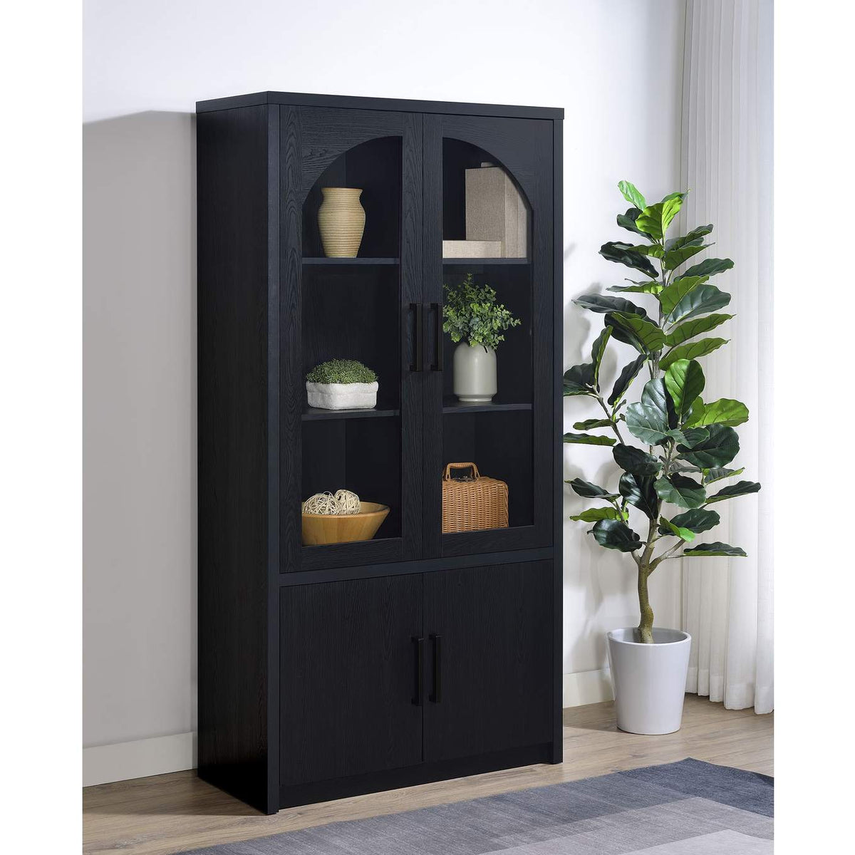 950432 Riva 4-door Tall Accent Display Cabinet LED Lighting Black