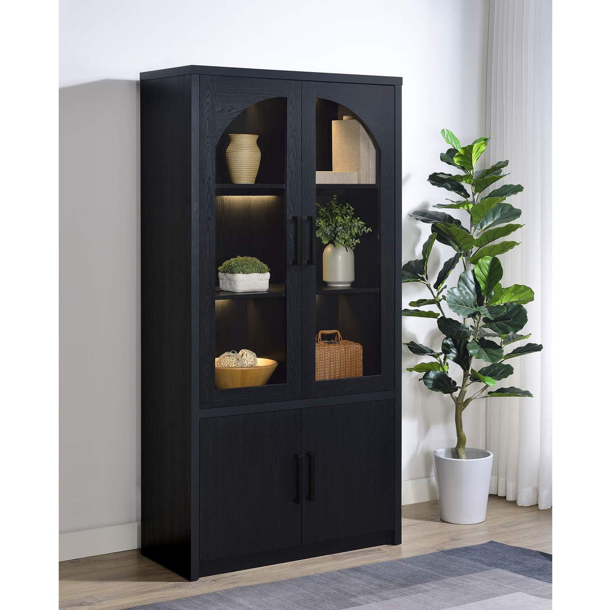 950432 Riva 4-door Tall Accent Display Cabinet LED Lighting Black