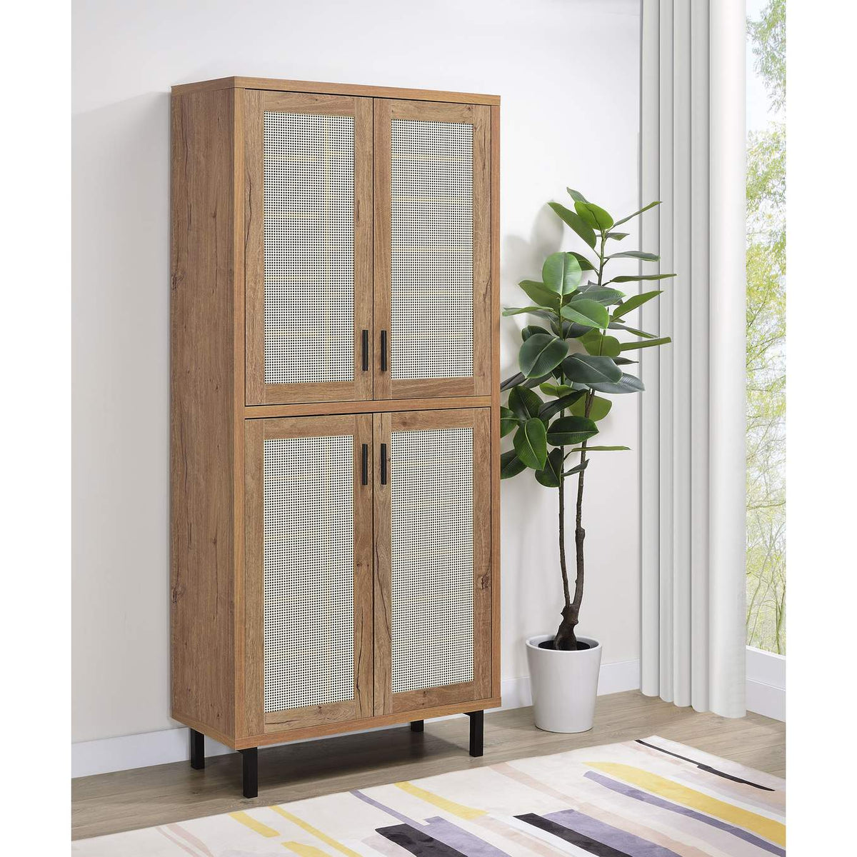 950440 Teller 80-inch 4-door Tall Shoe Storage Cabinet Natural Oak