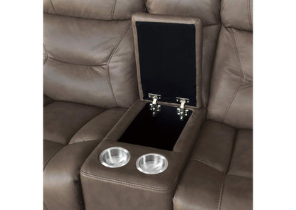 9528BRG-2PWH Kennett Power Double Reclining Love Seat with Center Console, Power Headrests and USB Ports