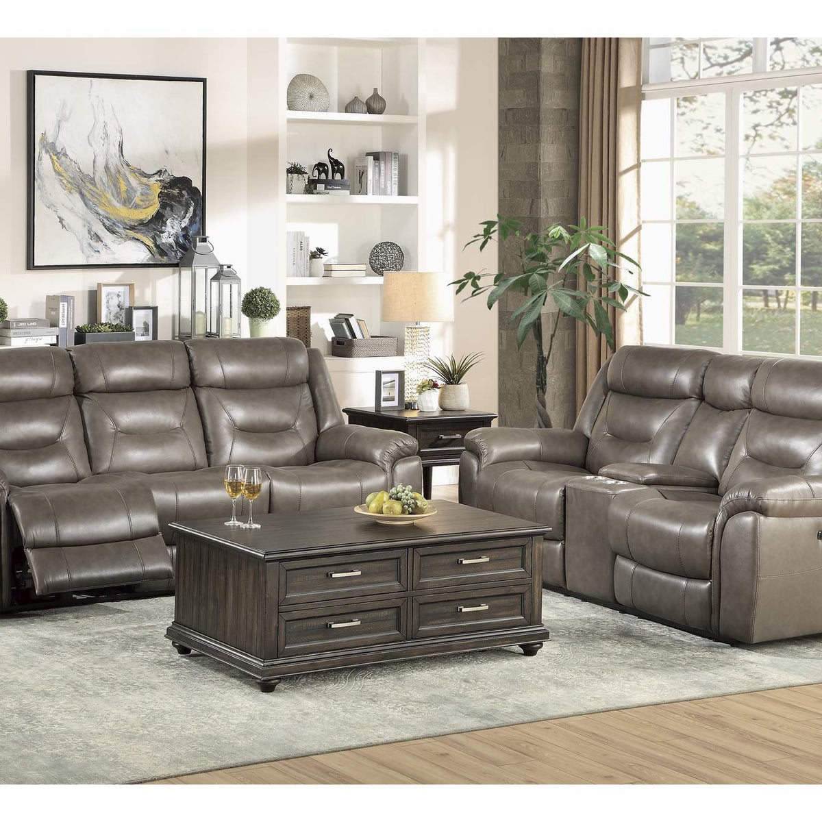 9528BRG-2PWH Kennett Power Double Reclining Love Seat with Center Console, Power Headrests and USB Ports