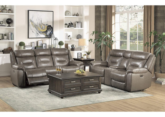 9528BRG-2PWH Kennett Power Double Reclining Love Seat with Center Console, Power Headrests and USB Ports