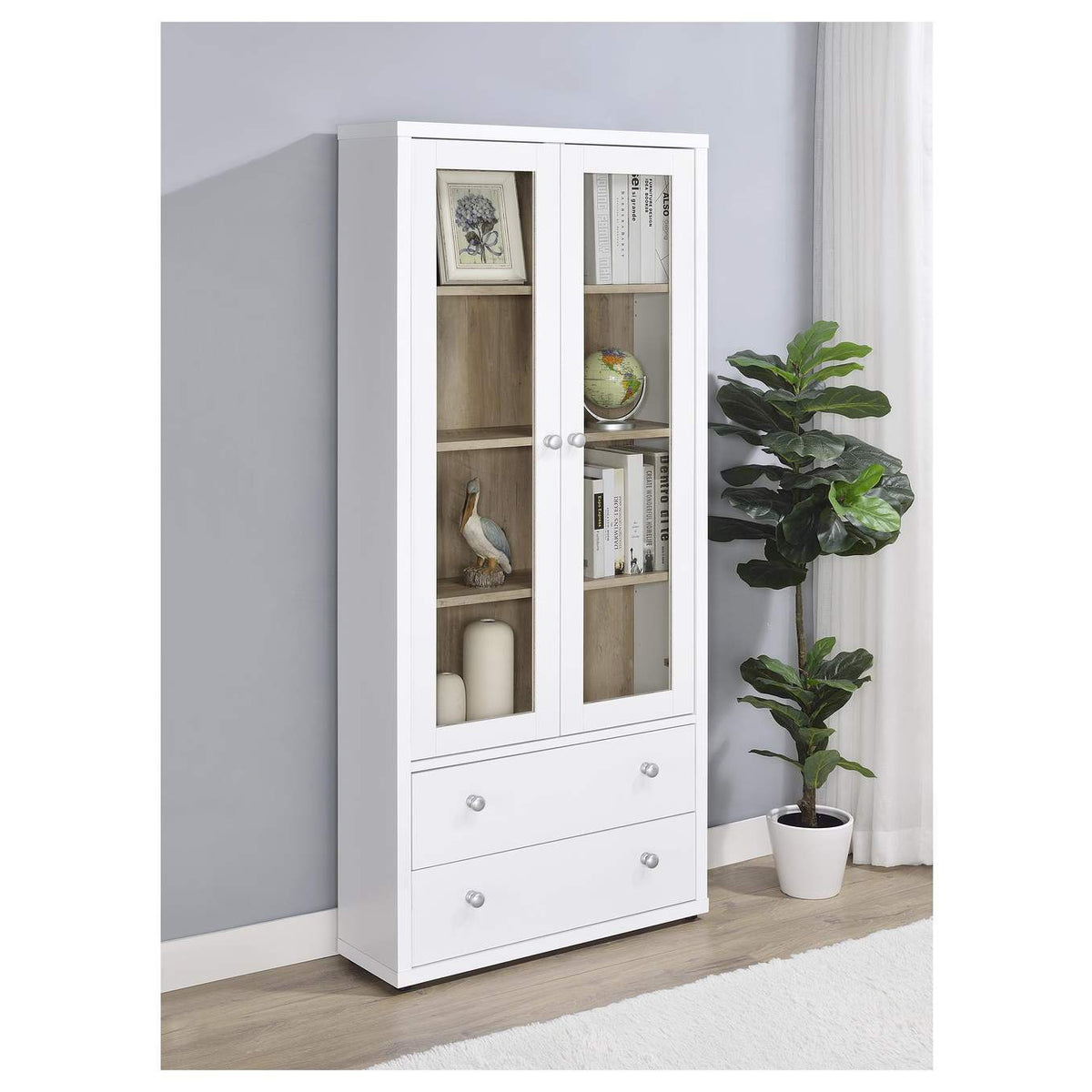 953477 Hawthorne 4-shelf Glass Door Tall Cabinet with Drawers White