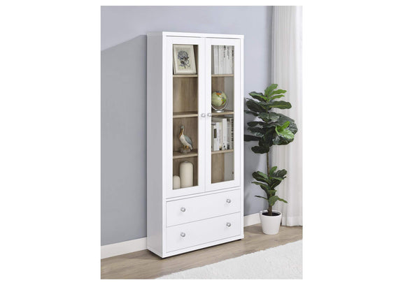 953477 Hawthorne 4-shelf Glass Door Tall Cabinet with Drawers White