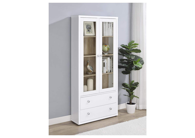 953477 Hawthorne 4-shelf Glass Door Tall Cabinet with Drawers White