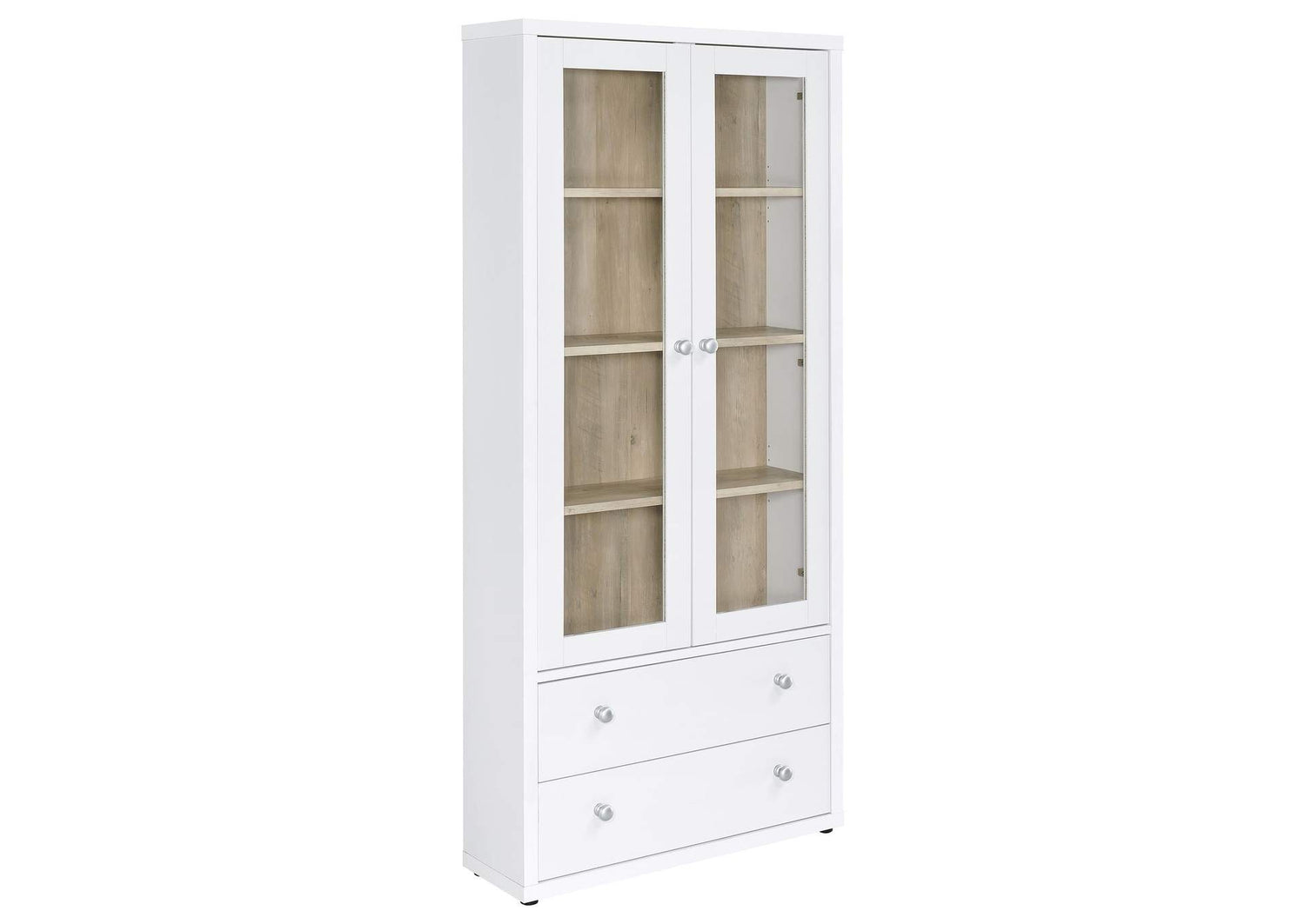 953477 Hawthorne 4-shelf Glass Door Tall Cabinet with Drawers White