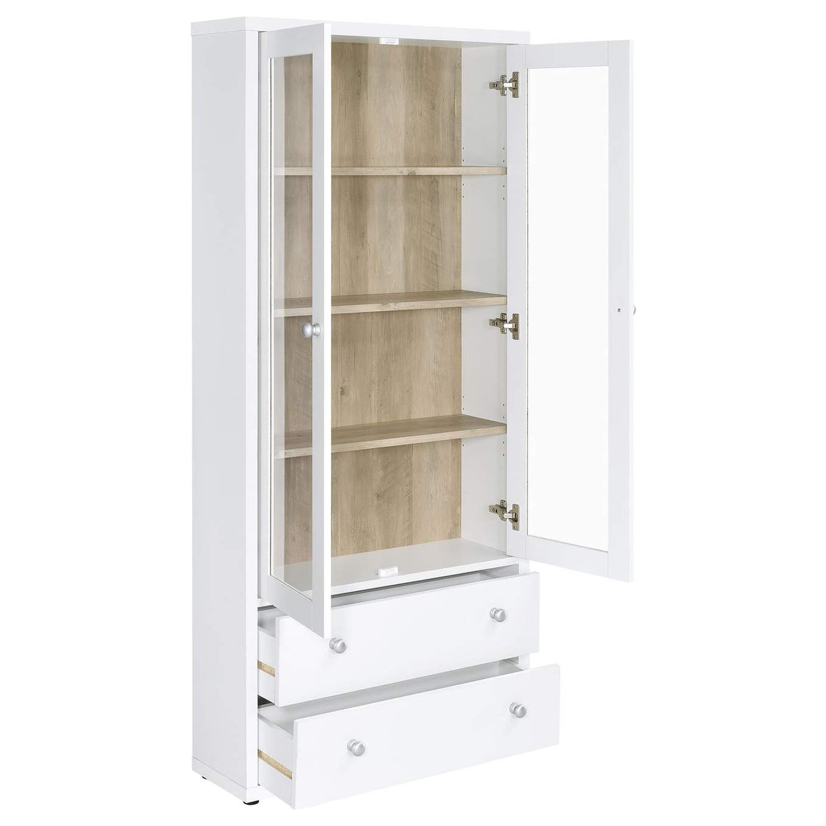 953477 Hawthorne 4-shelf Glass Door Tall Cabinet with Drawers White