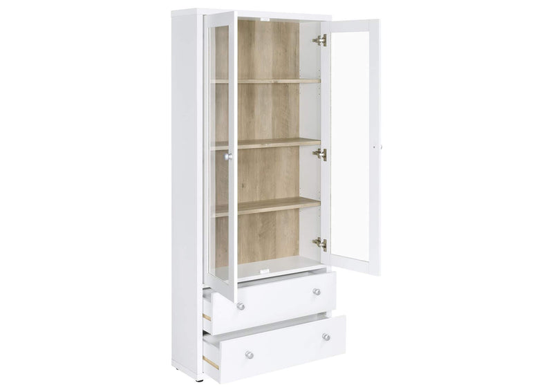953477 Hawthorne 4-shelf Glass Door Tall Cabinet with Drawers White