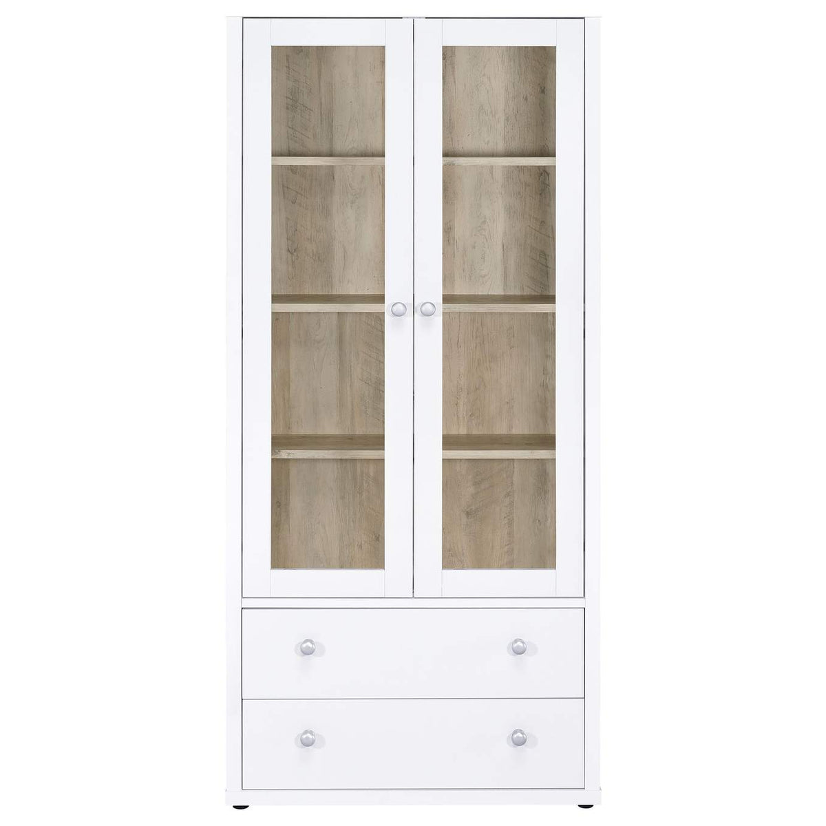 953477 Hawthorne 4-shelf Glass Door Tall Cabinet with Drawers White