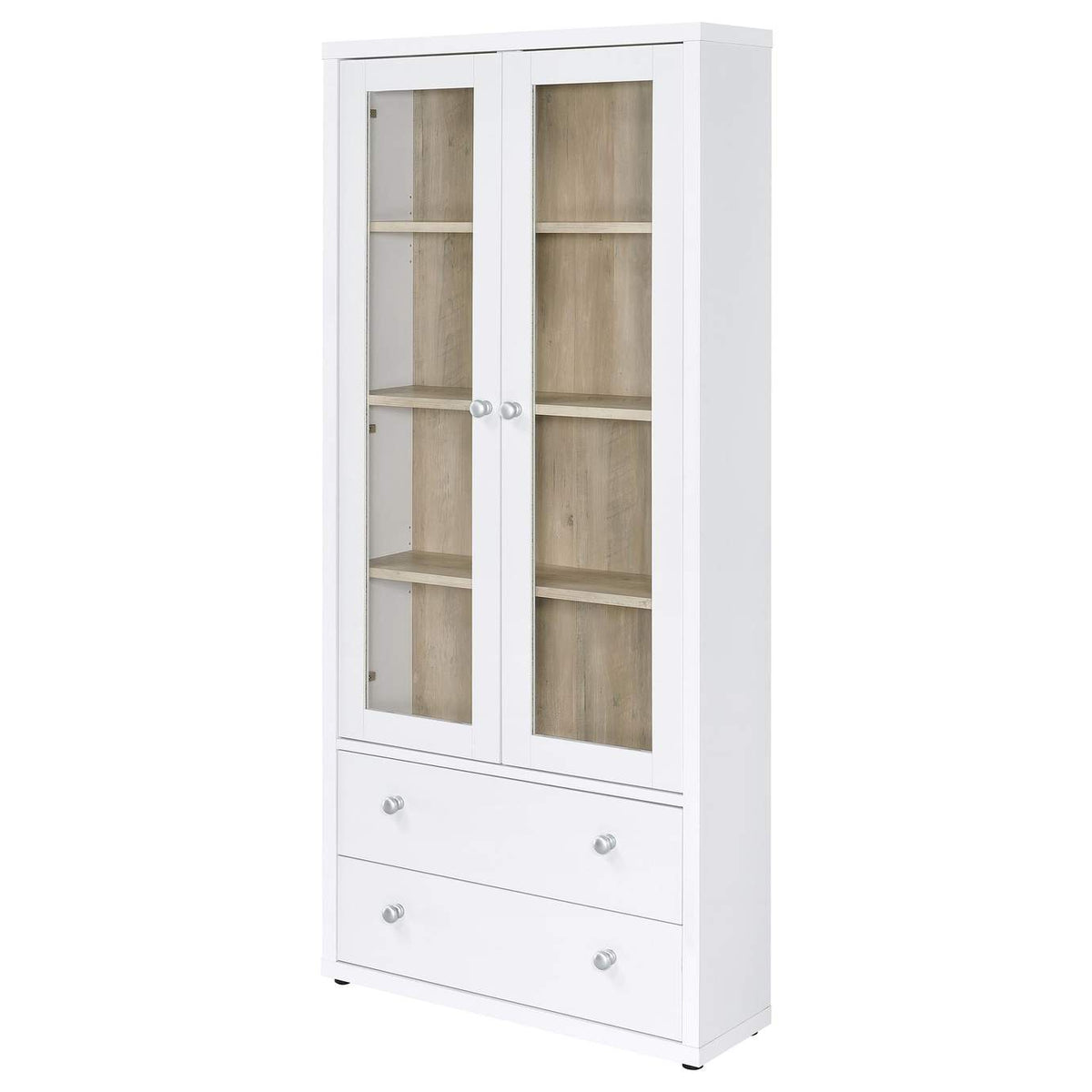 953477 Hawthorne 4-shelf Glass Door Tall Cabinet with Drawers White
