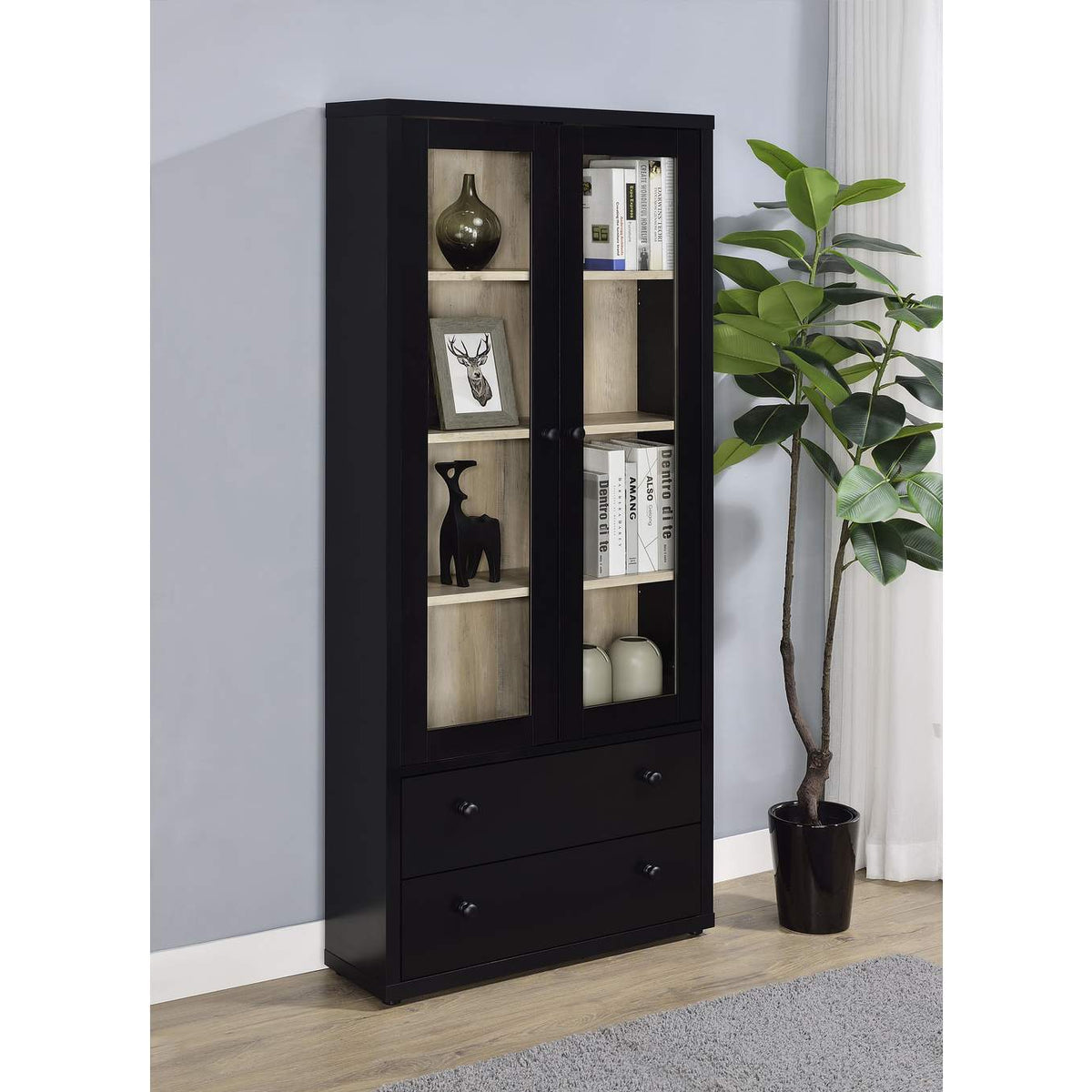 953478 Hawthorne 4-shelf Glass Door Cabinet with Drawers Black