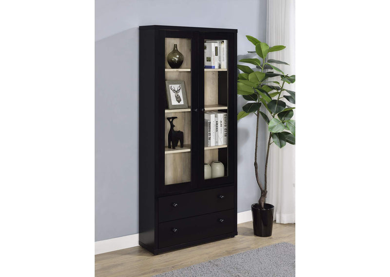953478 Hawthorne 4-shelf Glass Door Cabinet with Drawers Black