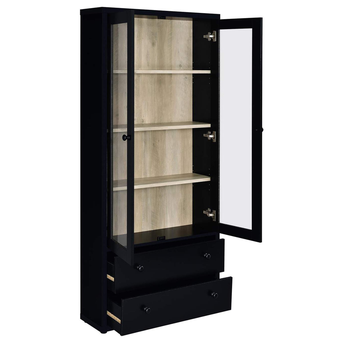 953478 Hawthorne 4-shelf Glass Door Cabinet with Drawers Black