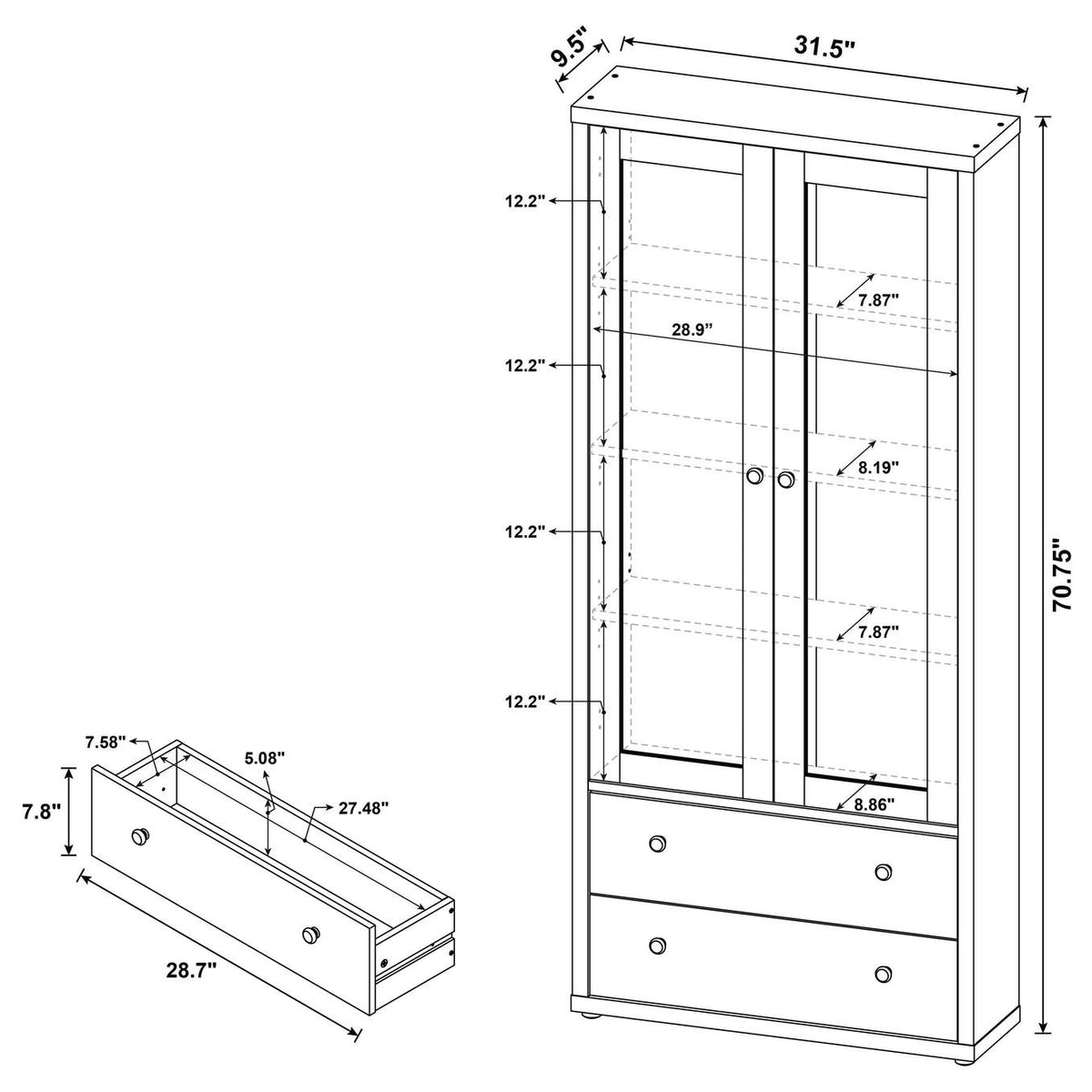 953478 Hawthorne 4-shelf Glass Door Cabinet with Drawers Black