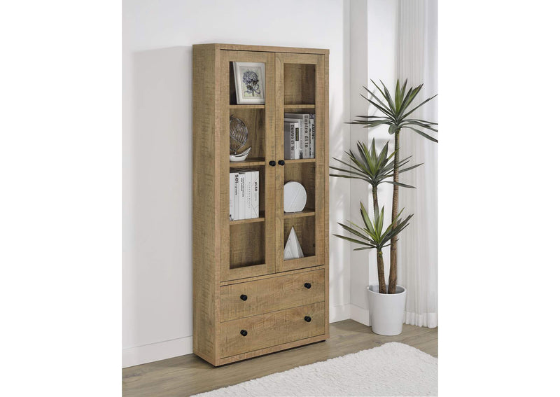 953479 Hawthorne 4-shelf Glass Door Tall Cabinet with Drawers Mango