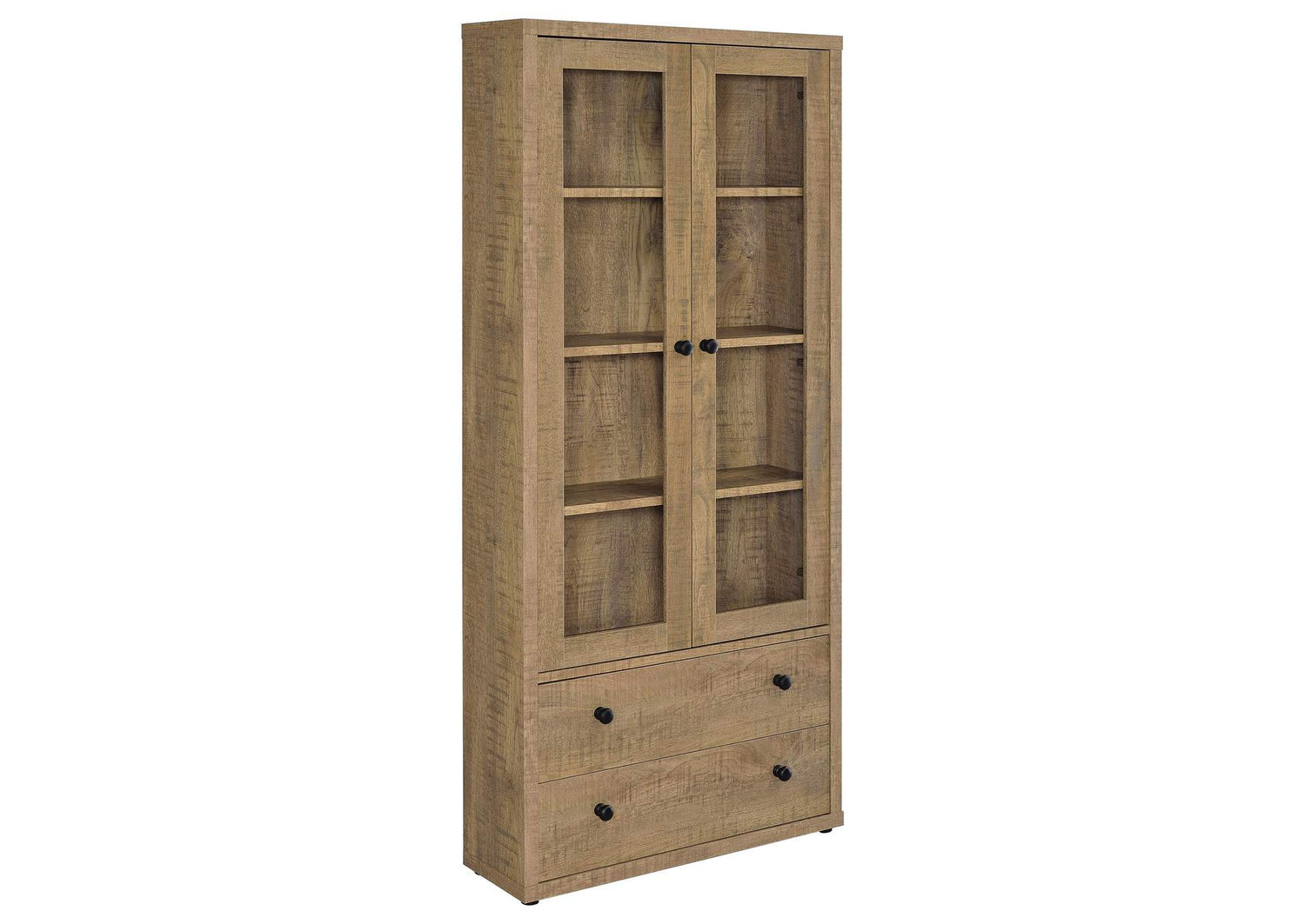 953479 Hawthorne 4-shelf Glass Door Tall Cabinet with Drawers Mango