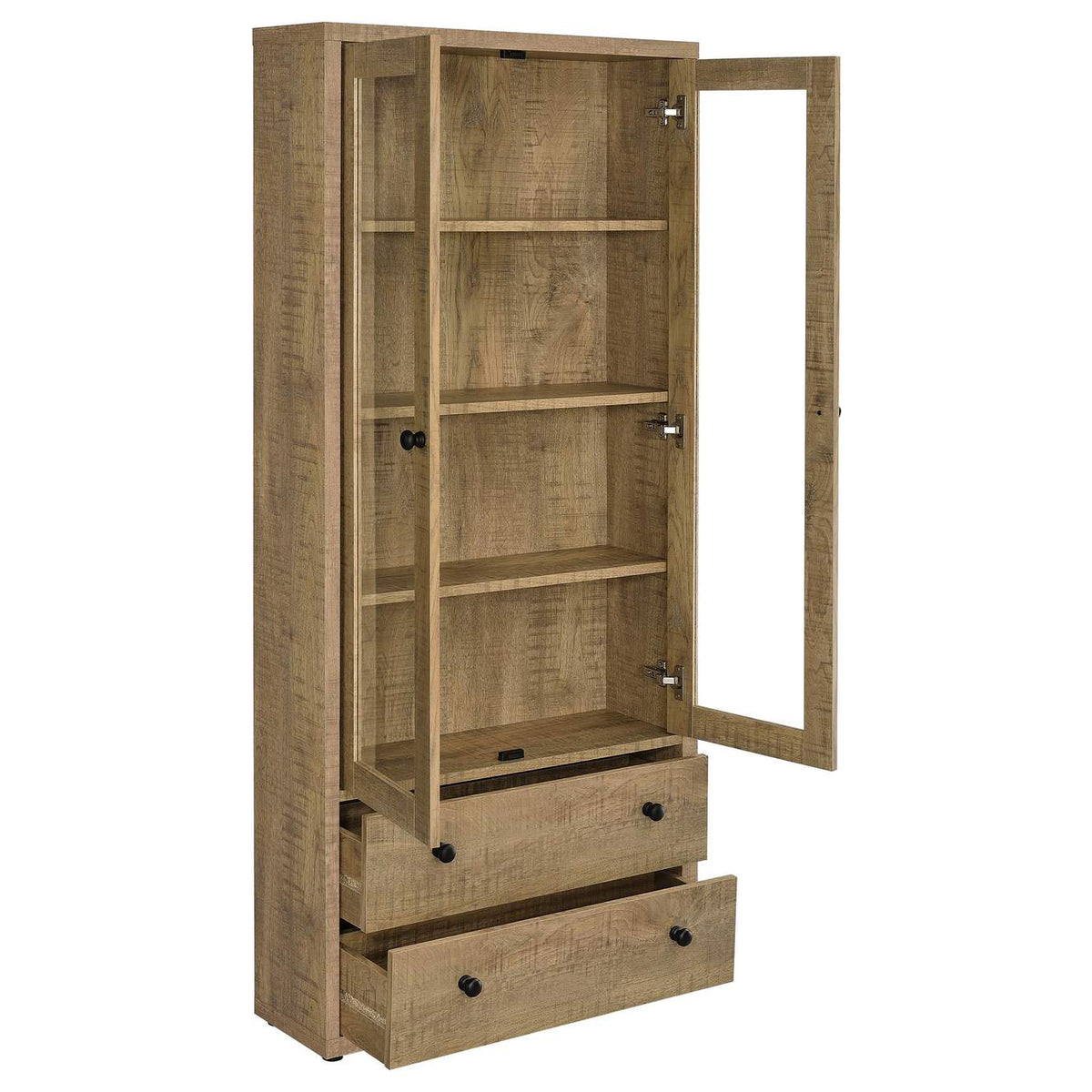 953479 Hawthorne 4-shelf Glass Door Tall Cabinet with Drawers Mango