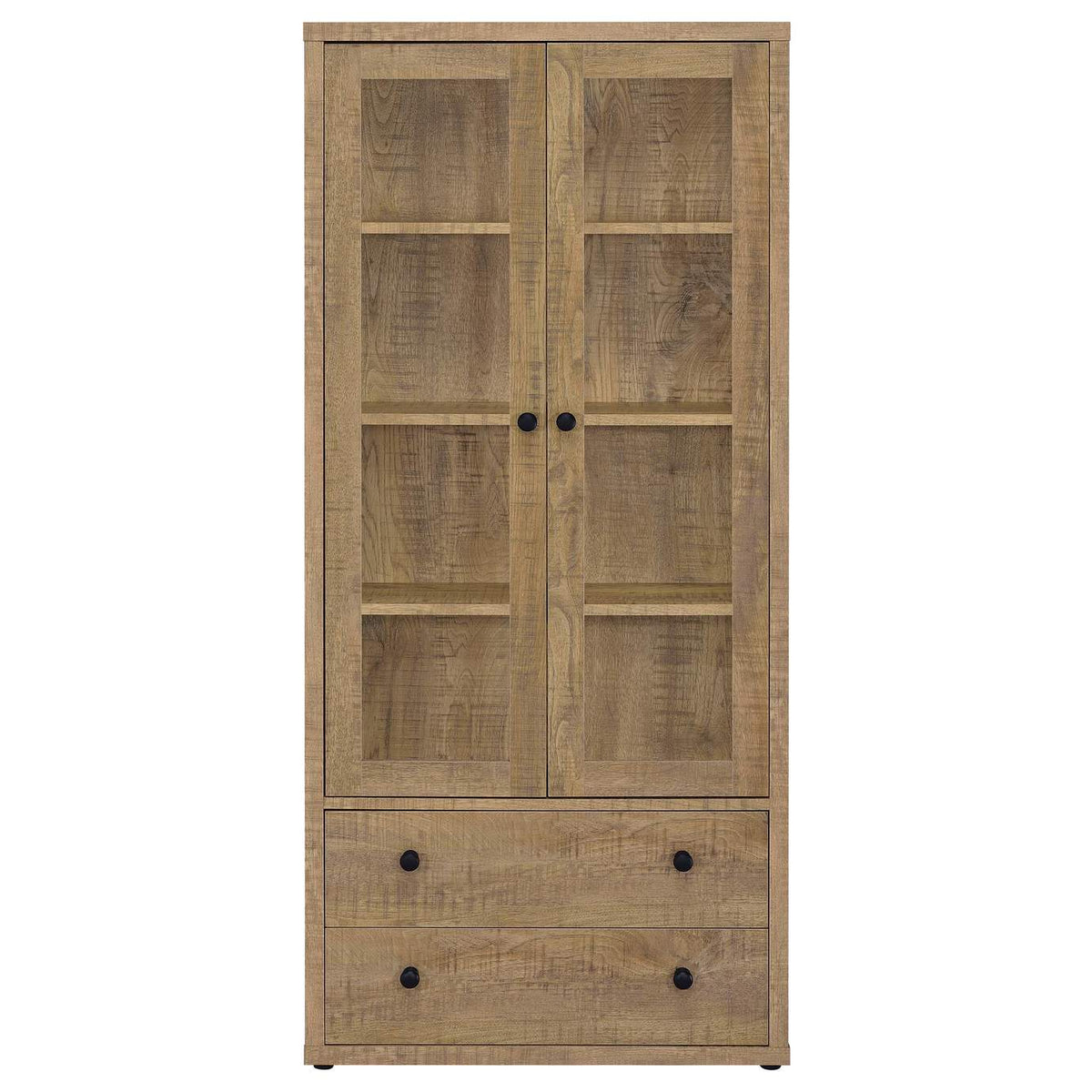 953479 Hawthorne 4-shelf Glass Door Tall Cabinet with Drawers Mango
