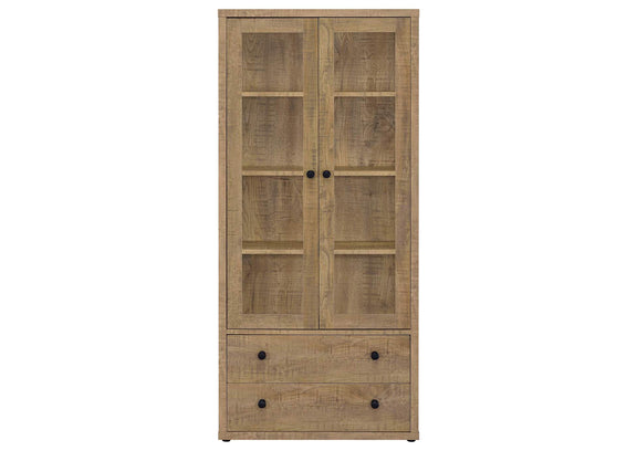 953479 Hawthorne 4-shelf Glass Door Tall Cabinet with Drawers Mango