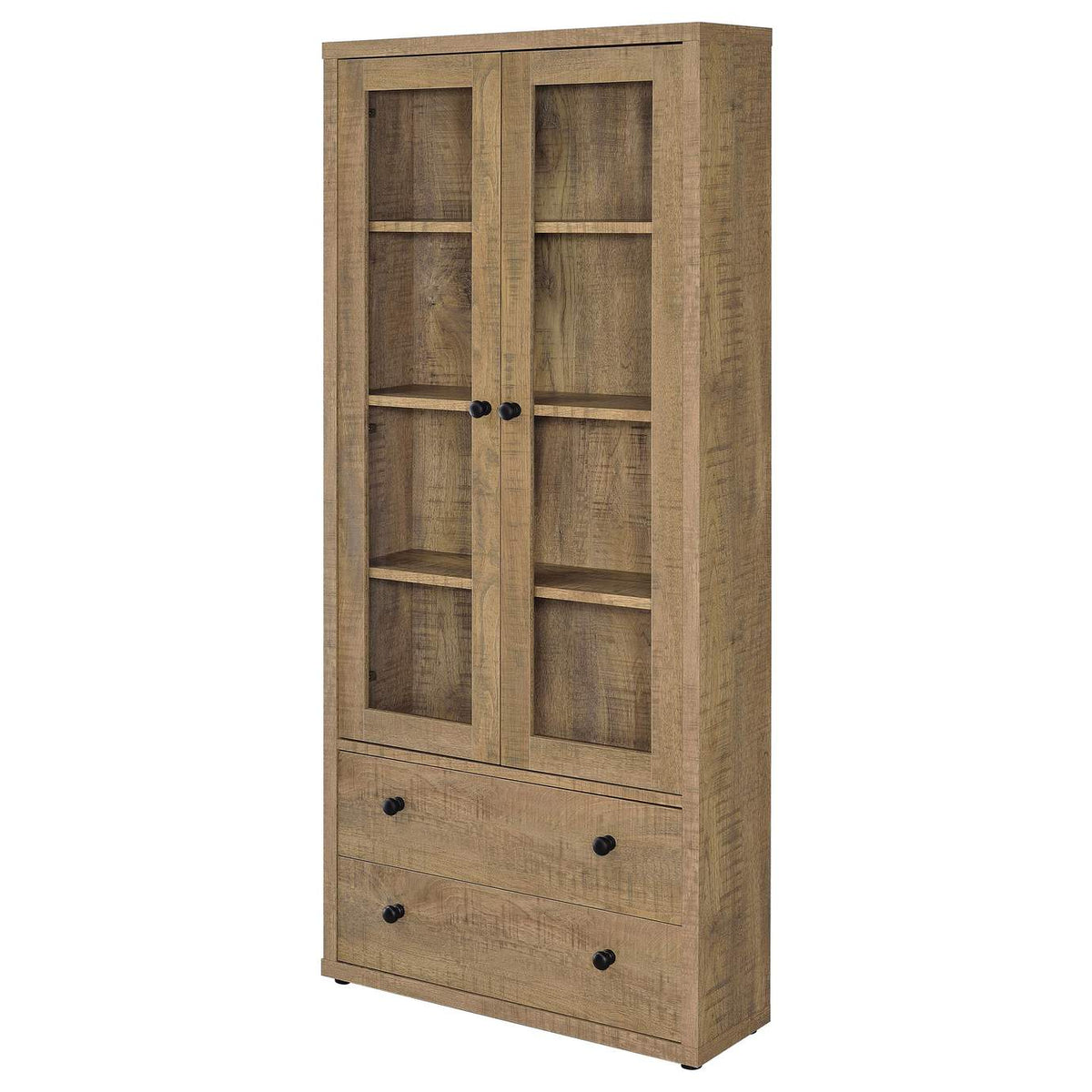 953479 Hawthorne 4-shelf Glass Door Tall Cabinet with Drawers Mango