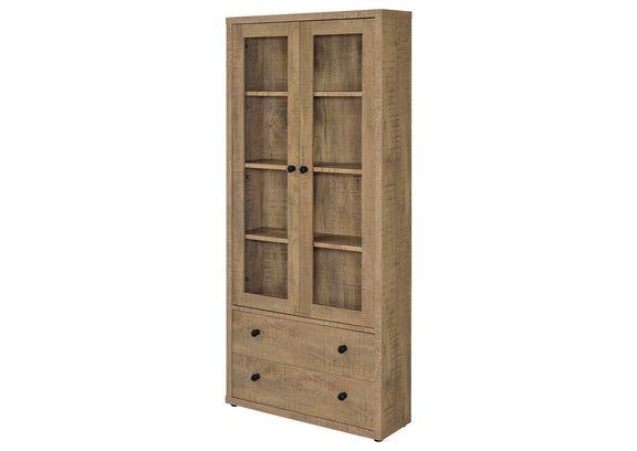 953479 Hawthorne 4-shelf Glass Door Tall Cabinet with Drawers Mango