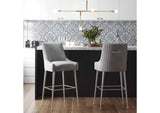 TOV-D6400 Beatrix Pleated Light Grey Velvet Bar Stool