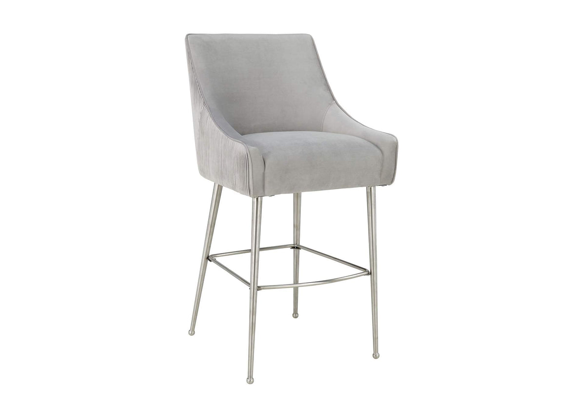 TOV-D6400 Beatrix Pleated Light Grey Velvet Bar Stool