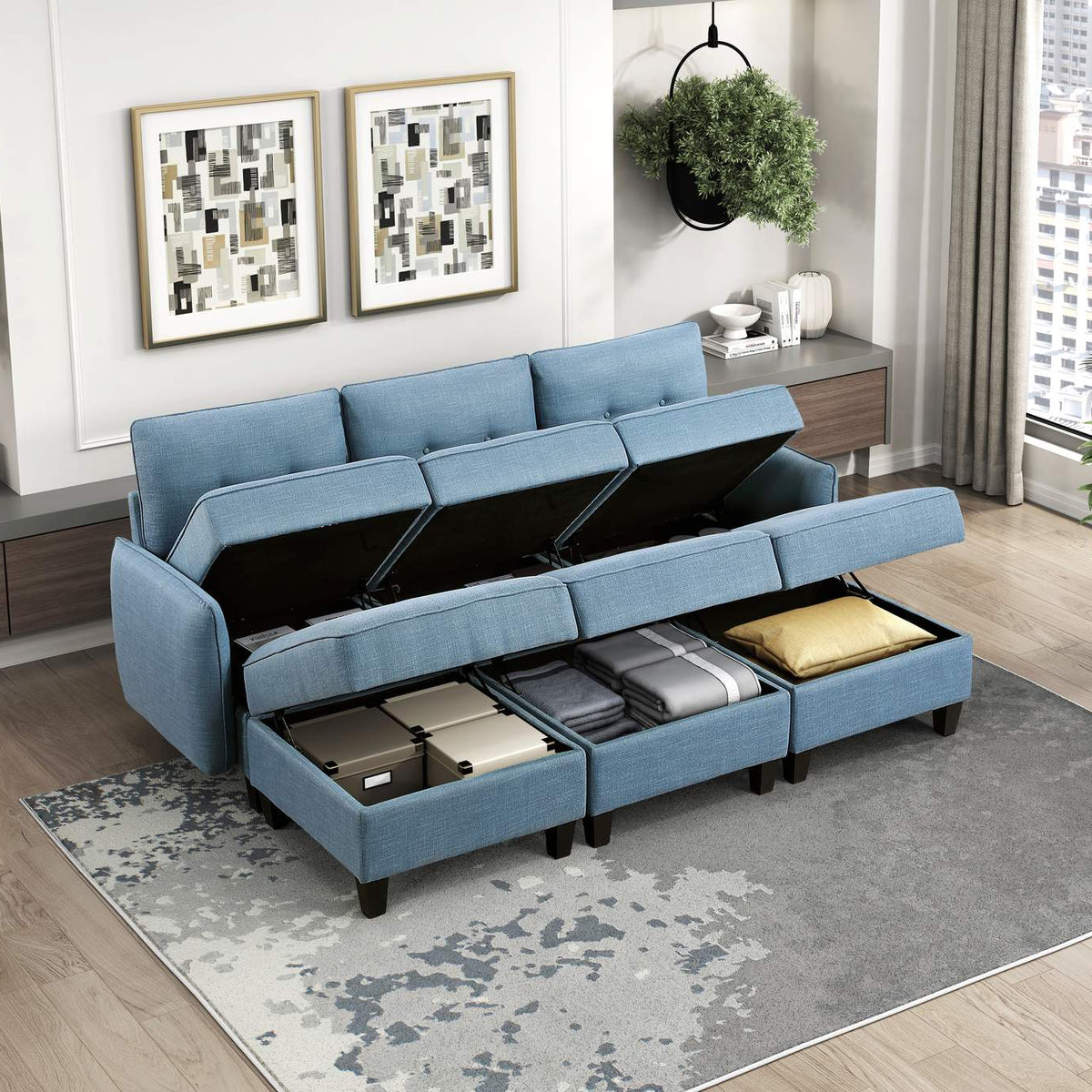 9557BUE-C1A Chair with One Arm and Storage