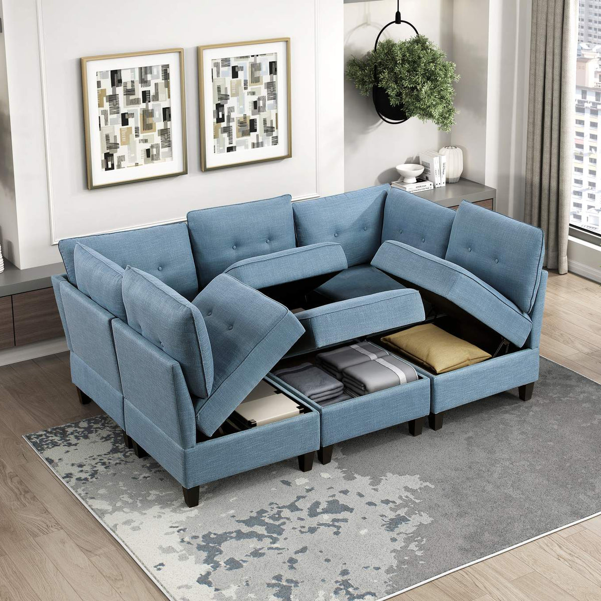 9557BUE-C1A Chair with One Arm and Storage